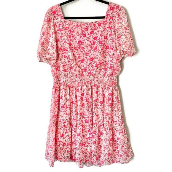 Taylor Square Neck Button Front Floral Smocked Chiffon Dress Plus Size 14 - Picture 3 of 10